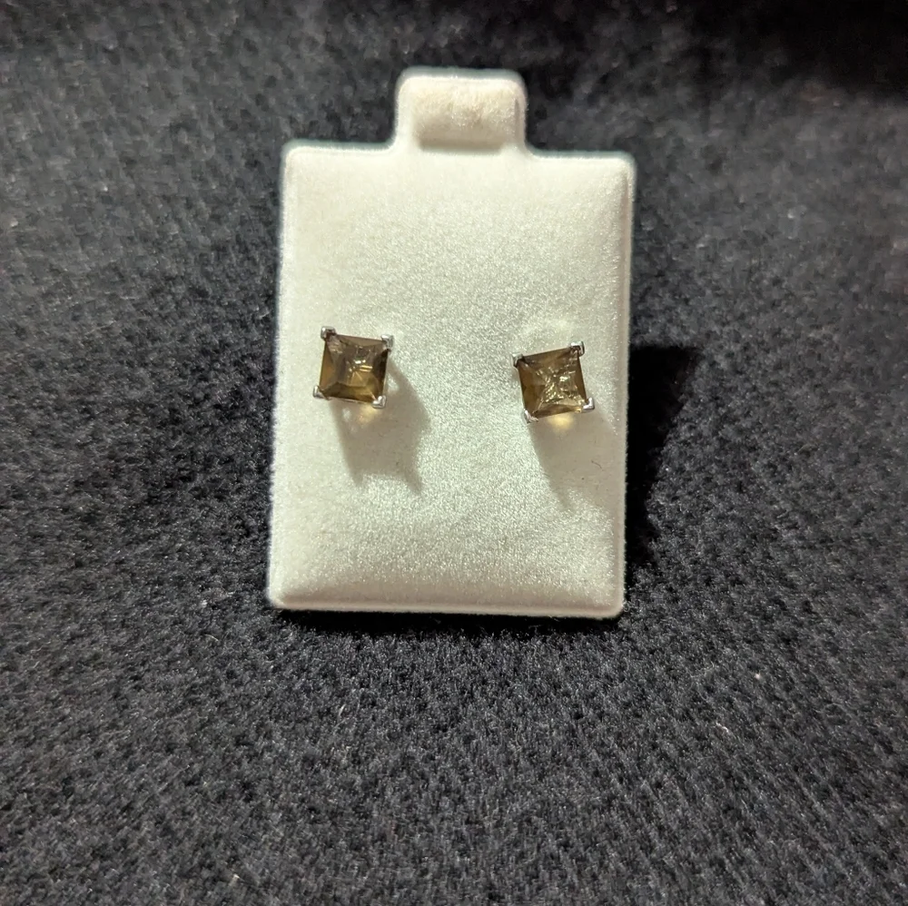 Sterling Silver Smokey Gray CZ Square Dainty Delicate Statement Stud Earrings